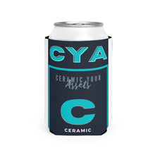 Load image into Gallery viewer, CYA Ceramic Your Assets (cyan) Ceramic Label Can Cooler Sleeve
